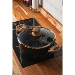 Caçarola de Indução com Tampa de Vidro 22cm Granilite Preta