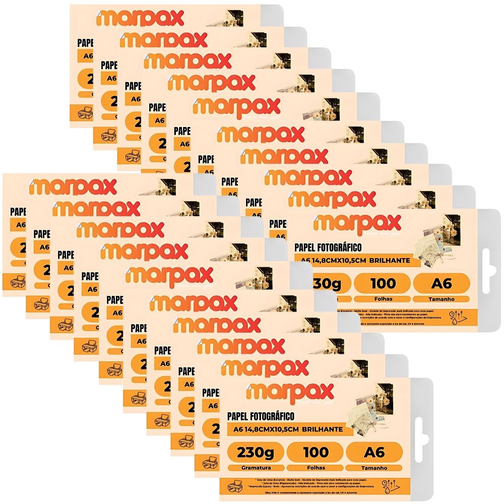 Kit Papel Fotográfico A6 Brilhante Glossy 230g Marpax 2000Fls