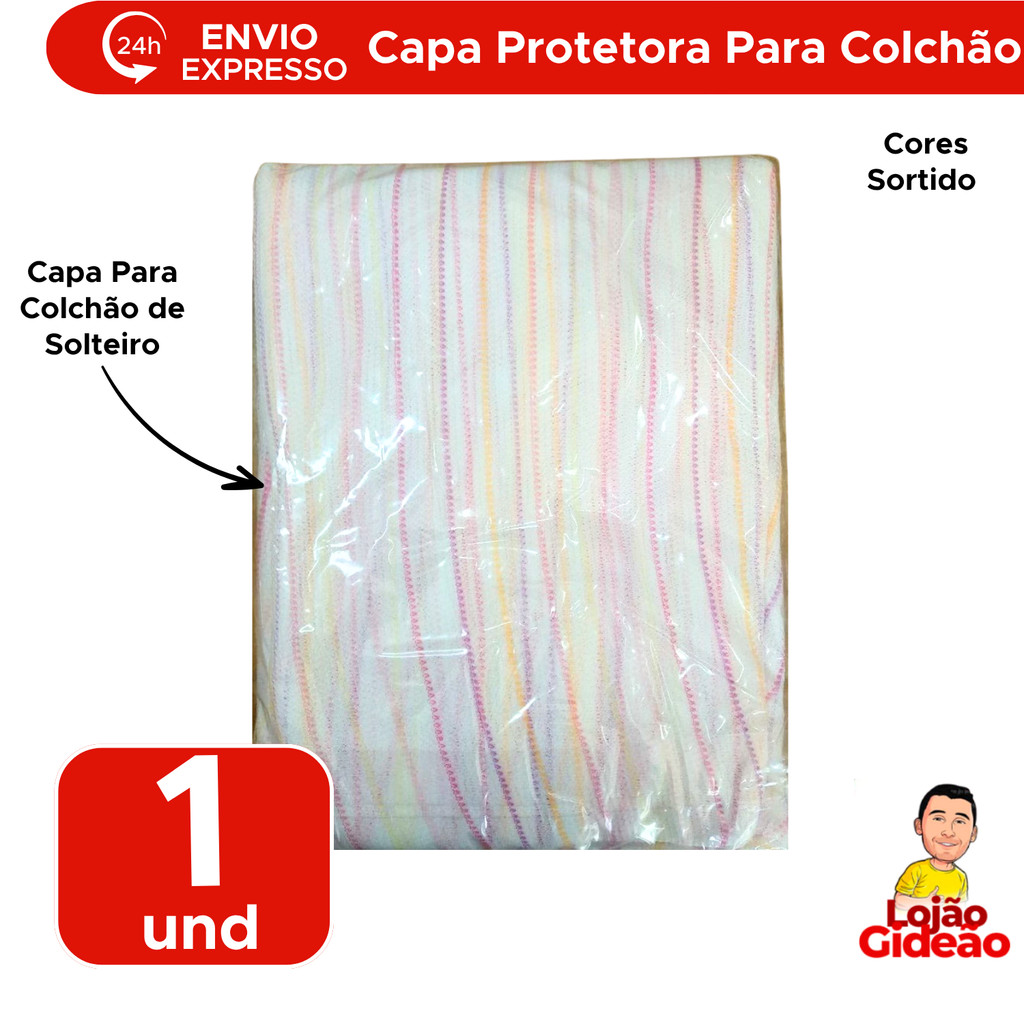 Capa Protetora Para Colchão Listrado Solteiro Com Zíper 100 % Poliéster 1,90m x 90cm x 25cm Sortido