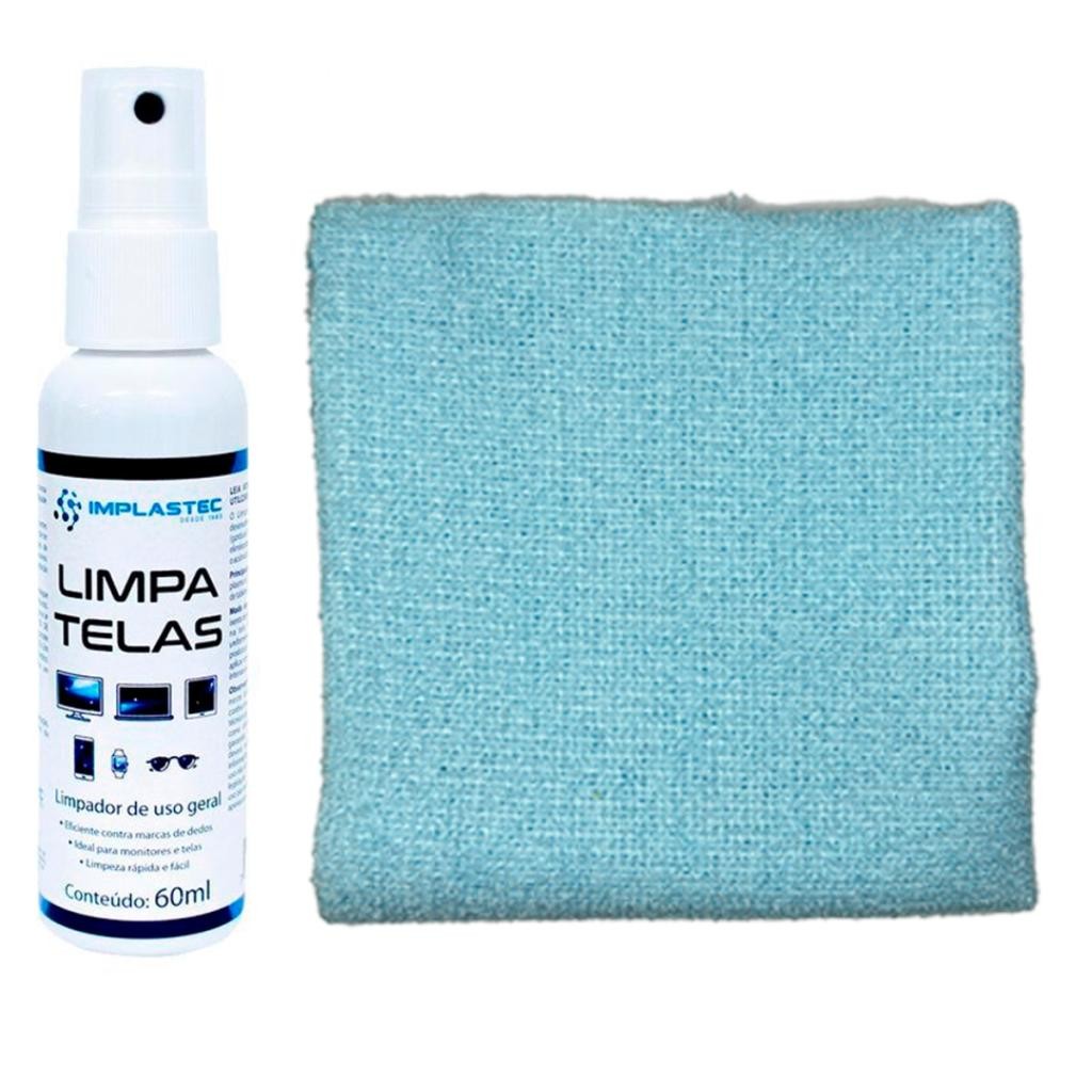Kit Limpa Telas Clean 60Ml Com Pano Microfibra Cor:Azul Claro