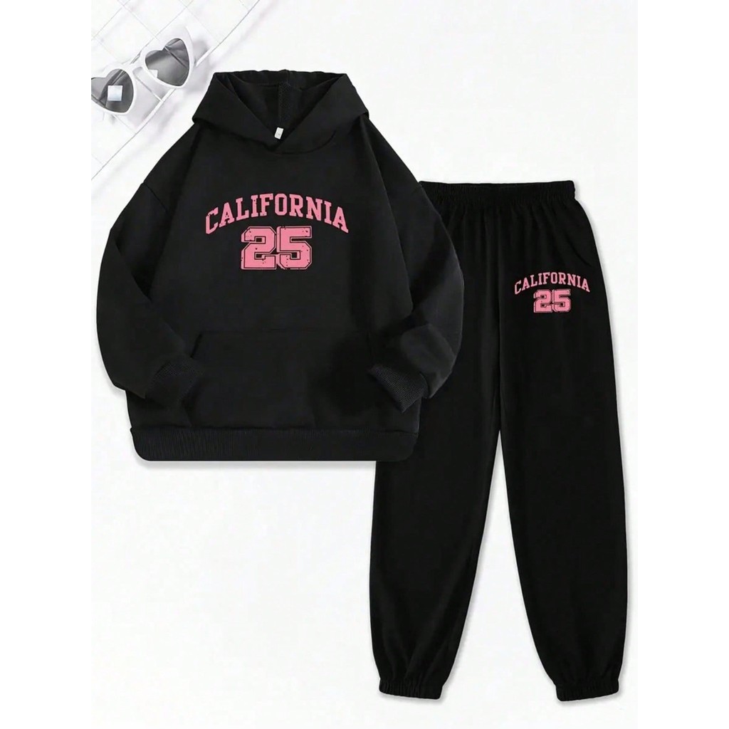 Conjunto Moletom Blusa De Frio de 2pçs Infantil para Meninas Estampa Personalizada California