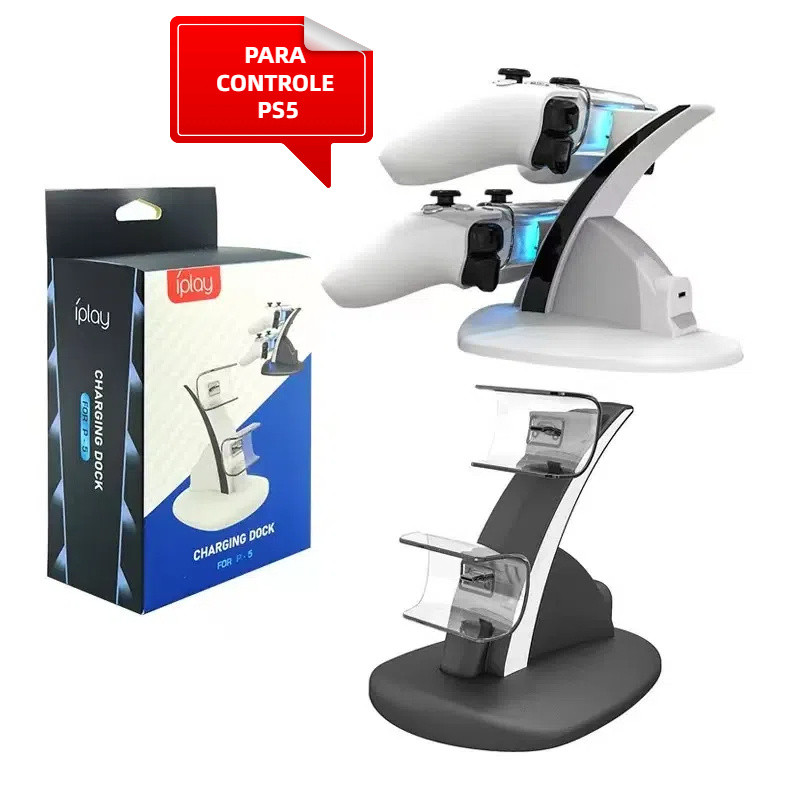 Carregador Duplo de Controle PS/5,Com Base de Carregamento P5 ,R ápido e LED,eficiente,ideal para jogadores em Oferta na Shopee