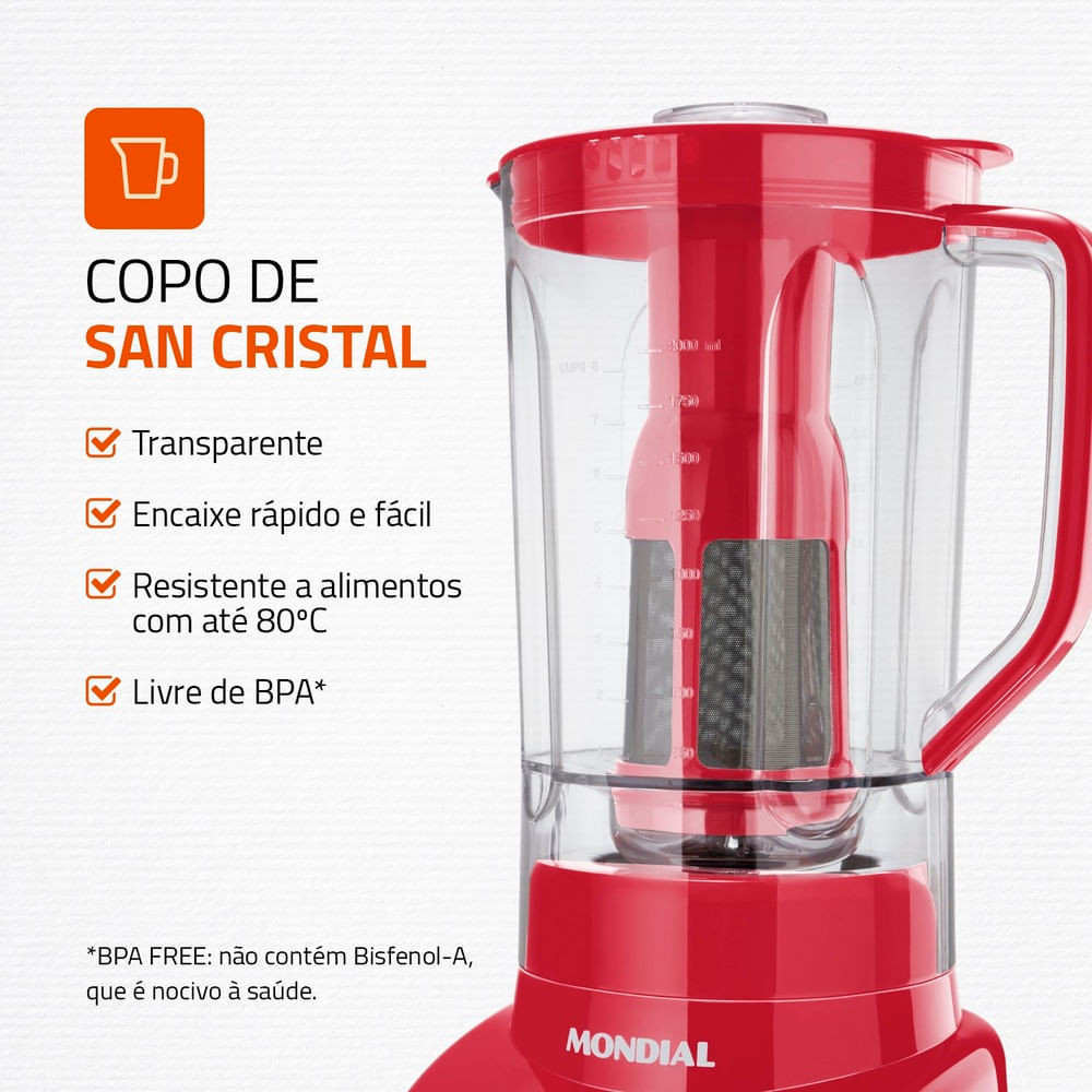 Liquidificador Turbo Mondial Vermelho e Inox 1000W L-1000 RI · foto 2