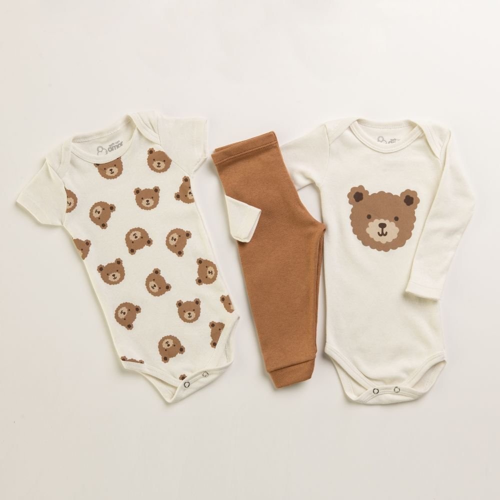 Kit Body Mijão Bebê Unissex Suedine AlgodãoTeddy Bear