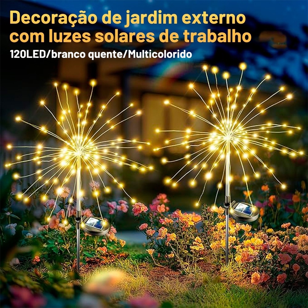 Decoração de natal 120 LED Luzes de fogos de artifício solares impermeáveis ​​ao ar livre, decoração de iluminação Nat