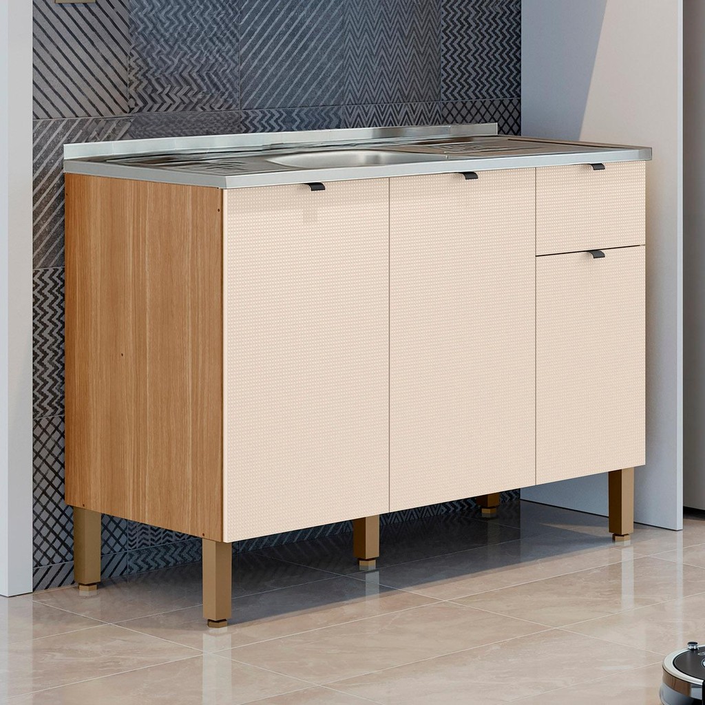 Balcão de Cozinha Com Pia 120cm Laura Plus Soft/Freijó Z06 - Mpozenato em Oferta na Shopee