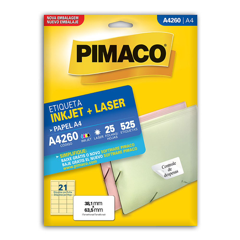 Etiqueta inkjet/laser A4260 com 25 folhas Pimaco - Stationery