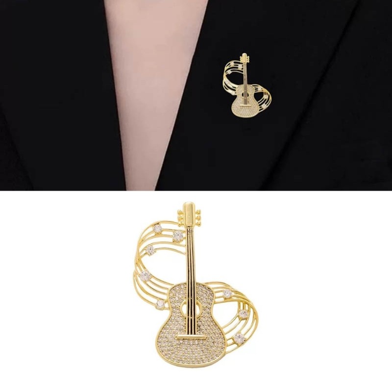 Ace Moda Liga De Ouro Instrumento Em Forma De Pino Strass Guitarra Broche Confortável Usar Peito Acessório De Roupas