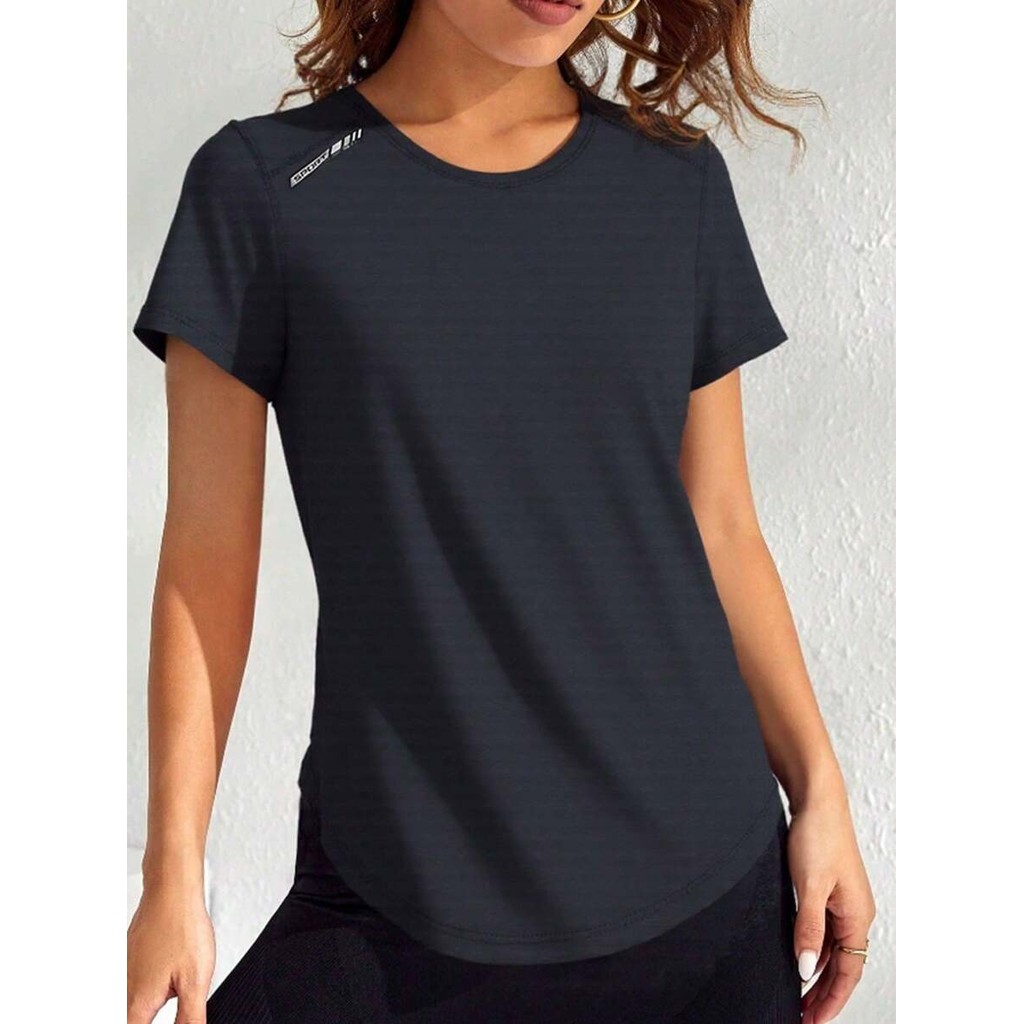 Camiseta Secagem Rápida, Gola Redonda de Seda de Gelo Parte Superior Respirável e Absorvente de Suor Elástica, Feminino em Oferta na Shopee