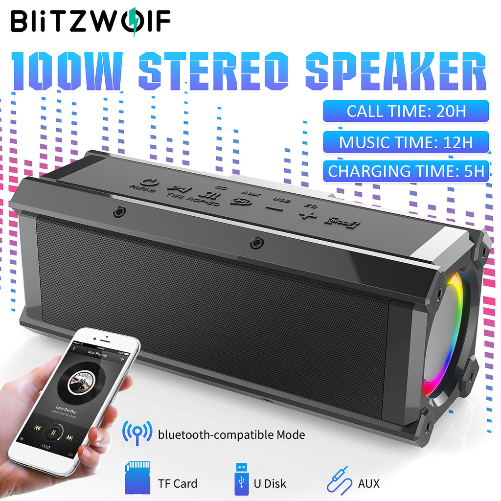 BlitzWolf ® BW-WA3 100W Alto-Falante bluetooth Falantes Portáteis Quad Drivers Diafragma Duplo Graves Profundos Luz RGB em Oferta na Shopee