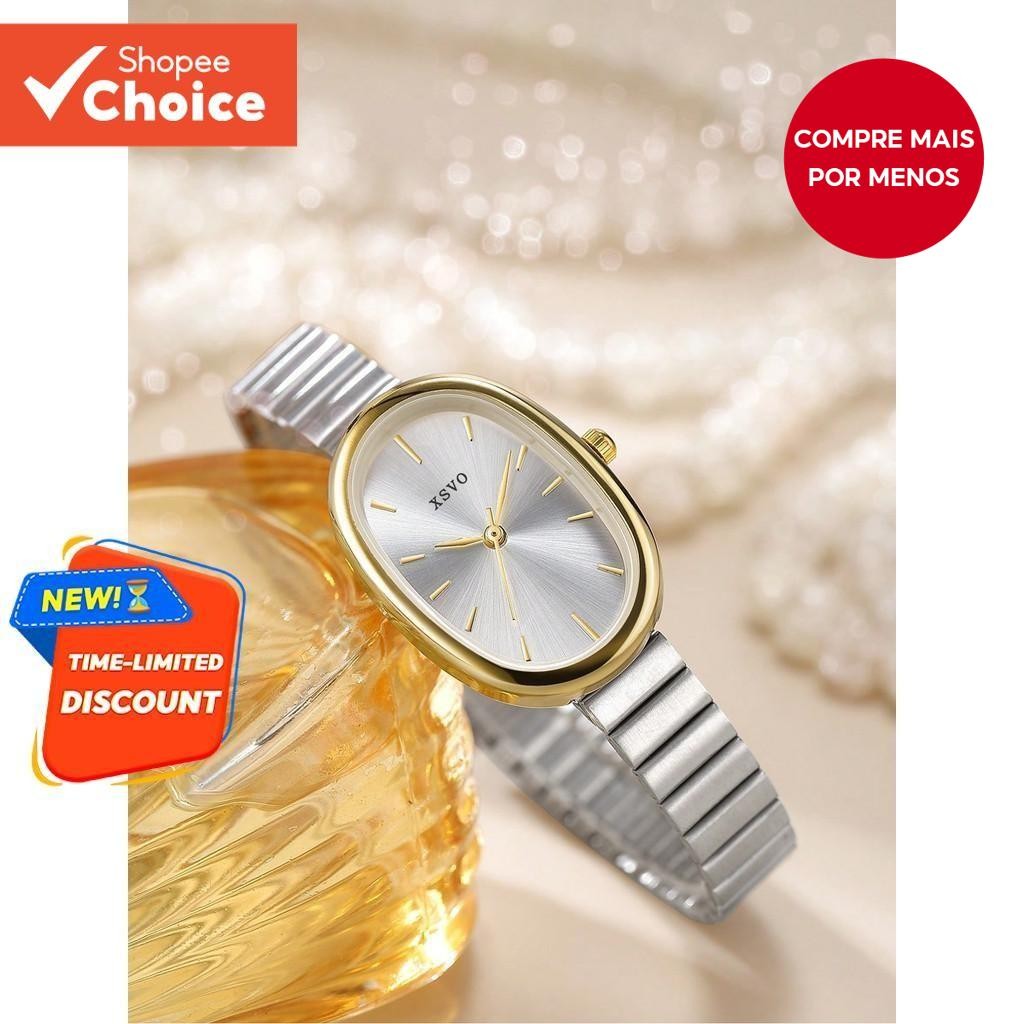 Relógio Feminino De Bambu Inspirado Pulseira De Aço Inoxidável Movimento De Quartzo Acessó...