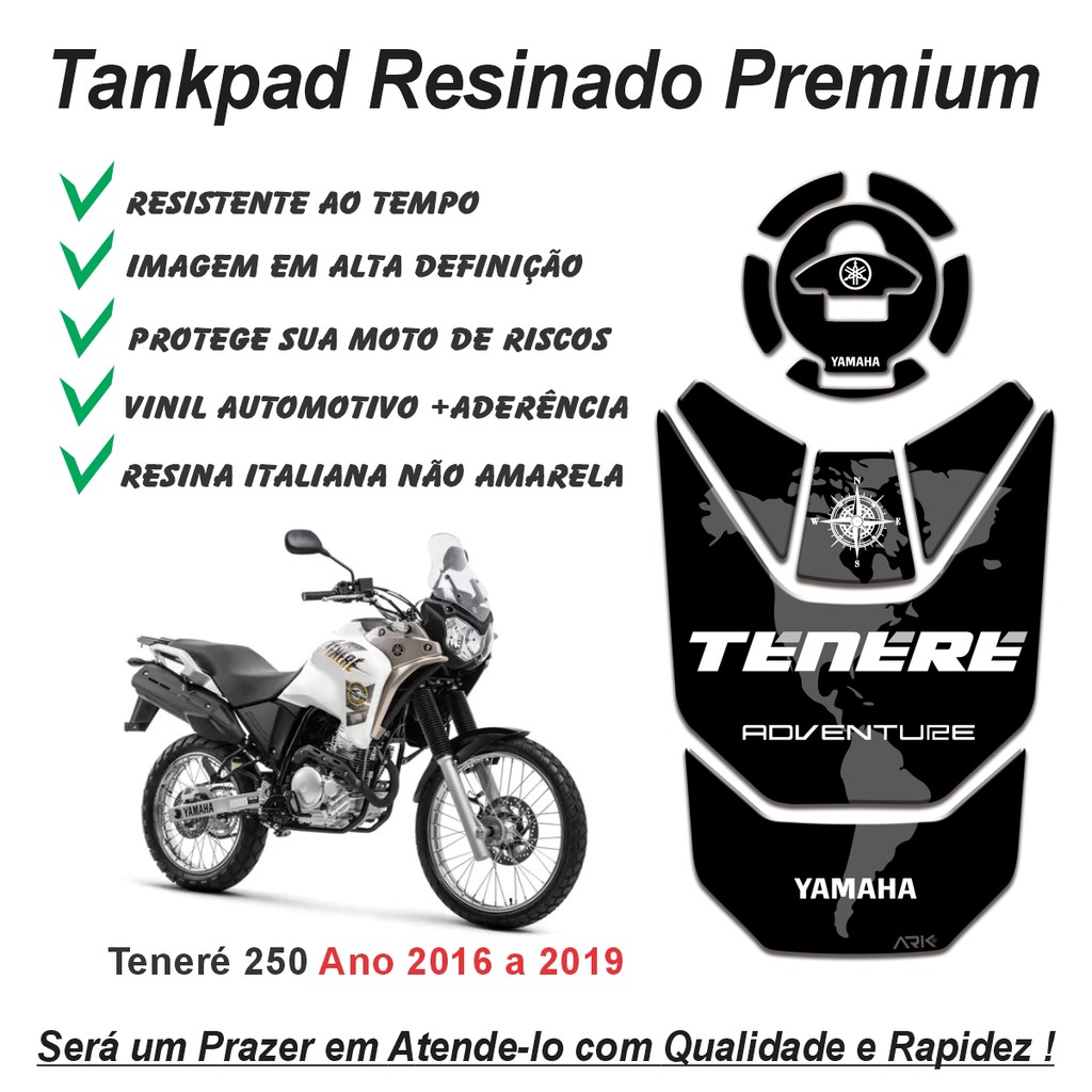 Adesivo Protetor de Tanque Tankpad E Bocal 3d Resinado Moto Yamaha Tenere 250 ano 2016 a 2019