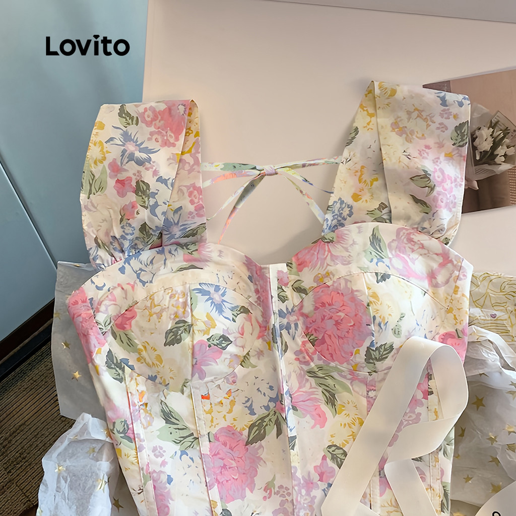 Detalhes do (Trendy) Lovito Regata Multicolorida Casual Com Estrutura Floral Para Mulheres L131ED999