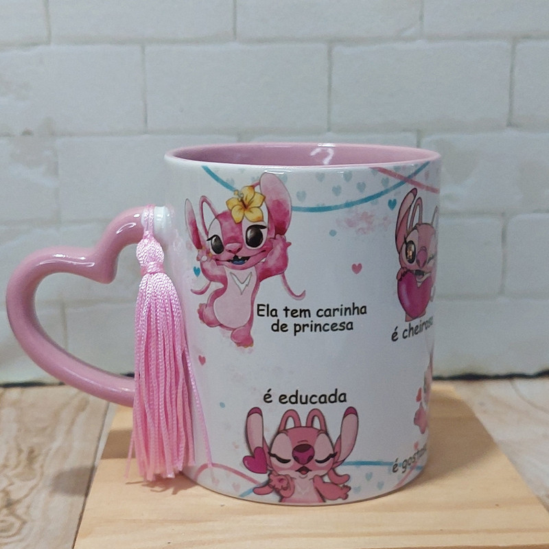 Caneca para namorados stitch e angel  - carinha de princesa