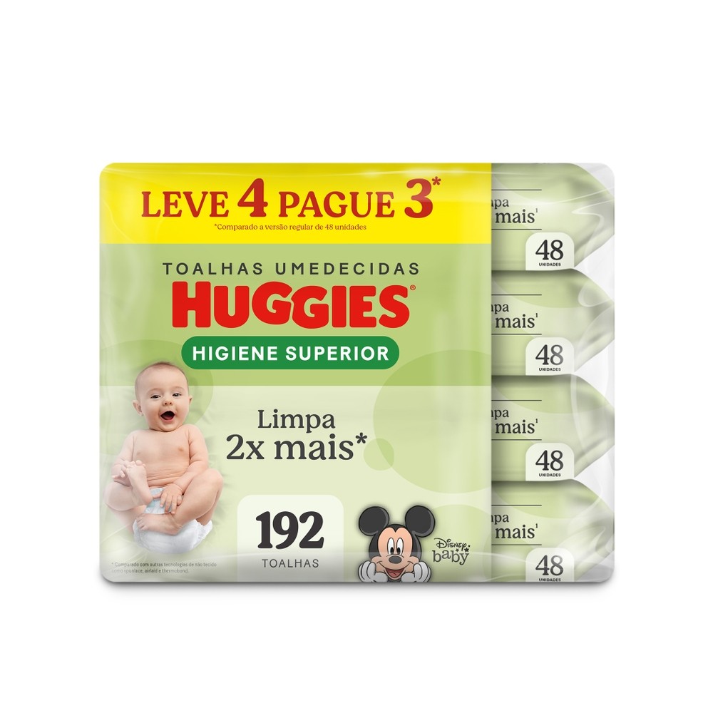 Lenços Huggies Higiene Superior Limpam 2x Mais 4 x 48 Un em Oferta na Shopee