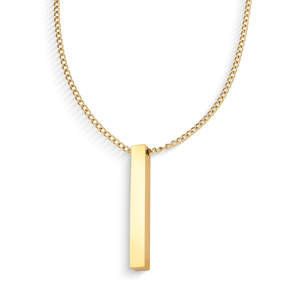 Colar Masculino Dourado com Pingente Barra em Oferta na Shopee