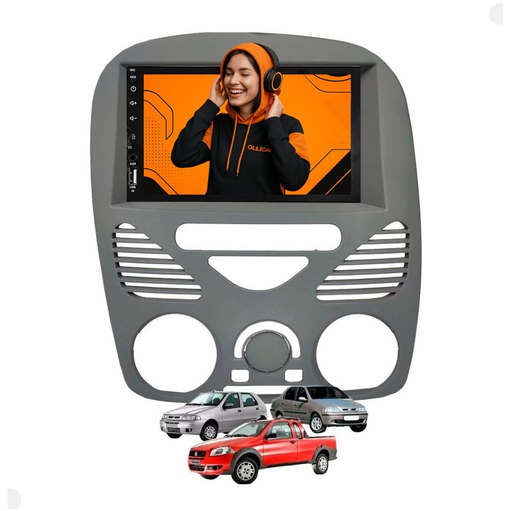 Kit Multimidia Android Auto e Carplay sem fio Espelhamento via cabo Palio Siena Strada + Cam de Ré