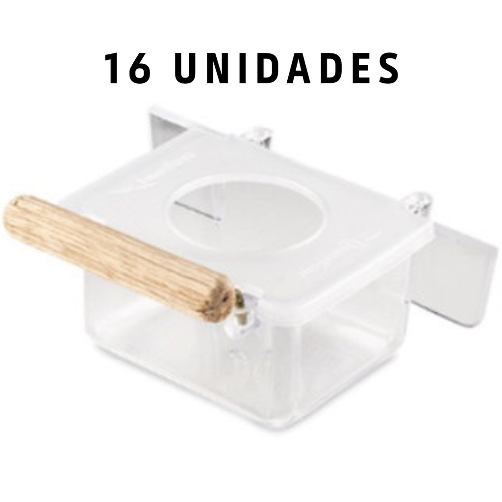 Kit 16UN - Comedouro Para Pássaros 01 Furo Lateral Com Poleiro e Gancho Para Coleiro | Papa Capim