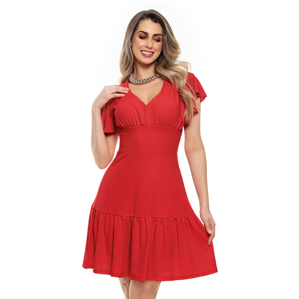 Vestido Médio com Busto Forrado e Babado na Saia – Moda Casual em Oferta na Shopee