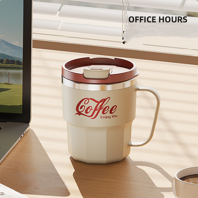Caneca Térmica De Café 400ml Aço Inoxidável Capa Resistente Ao Calor Alça Criativa Escritó...