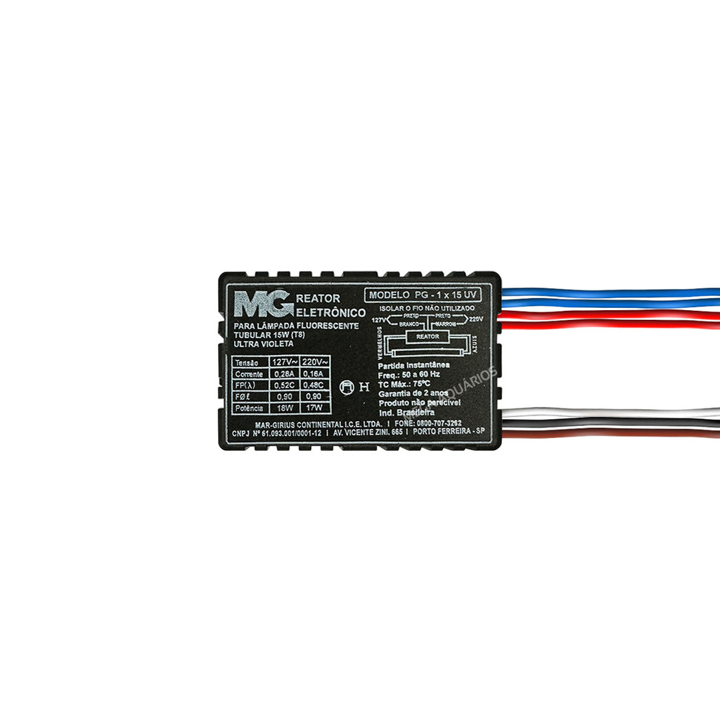 Reator 15w eletrônico bivolt para 1 lampada uv 15w Margirius seguro economia de energia