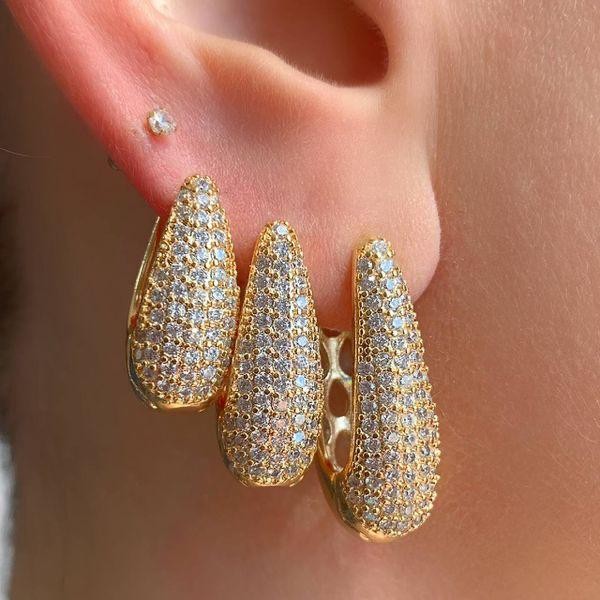 Trio Brinco Gota Click Cravejado Banhado a Ouro 18k em Oferta na Shopee