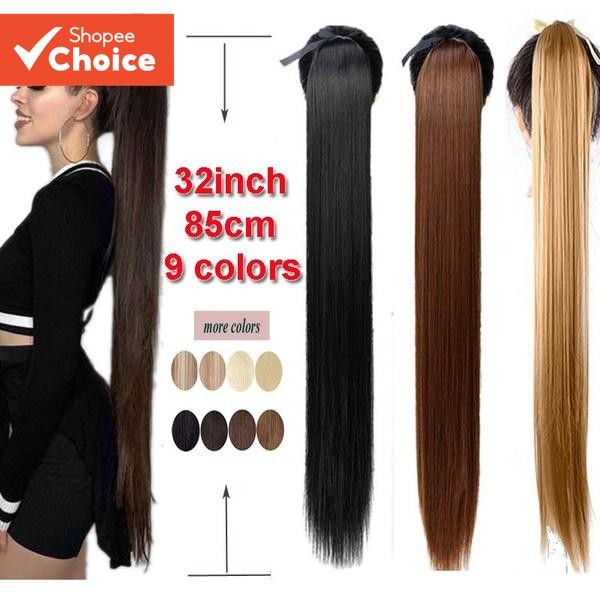 Moda Feminina Estendida 85CM Longo Grampo De Cabelo Sintético Reto Em Extensão De Rabo De Cavalo Alto
