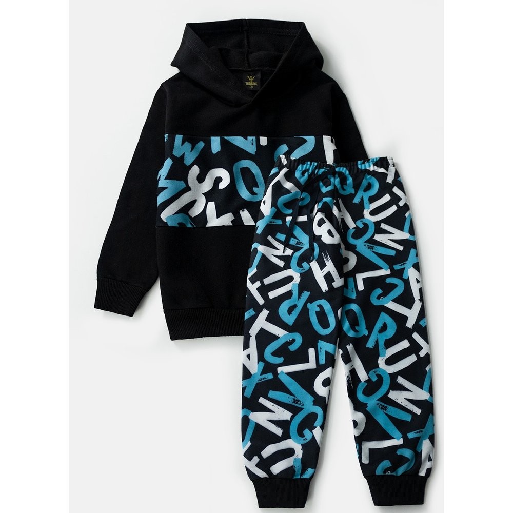 Conjunto Infantil Masculino Moletom com Capuz Letras Azul 0566 - Torrox