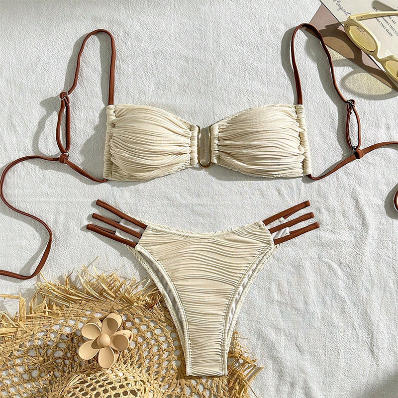 2025 novo estilo cor combinando Sexy rendas maiô feminino praia biquíni primavera quente roupa de banho feminina