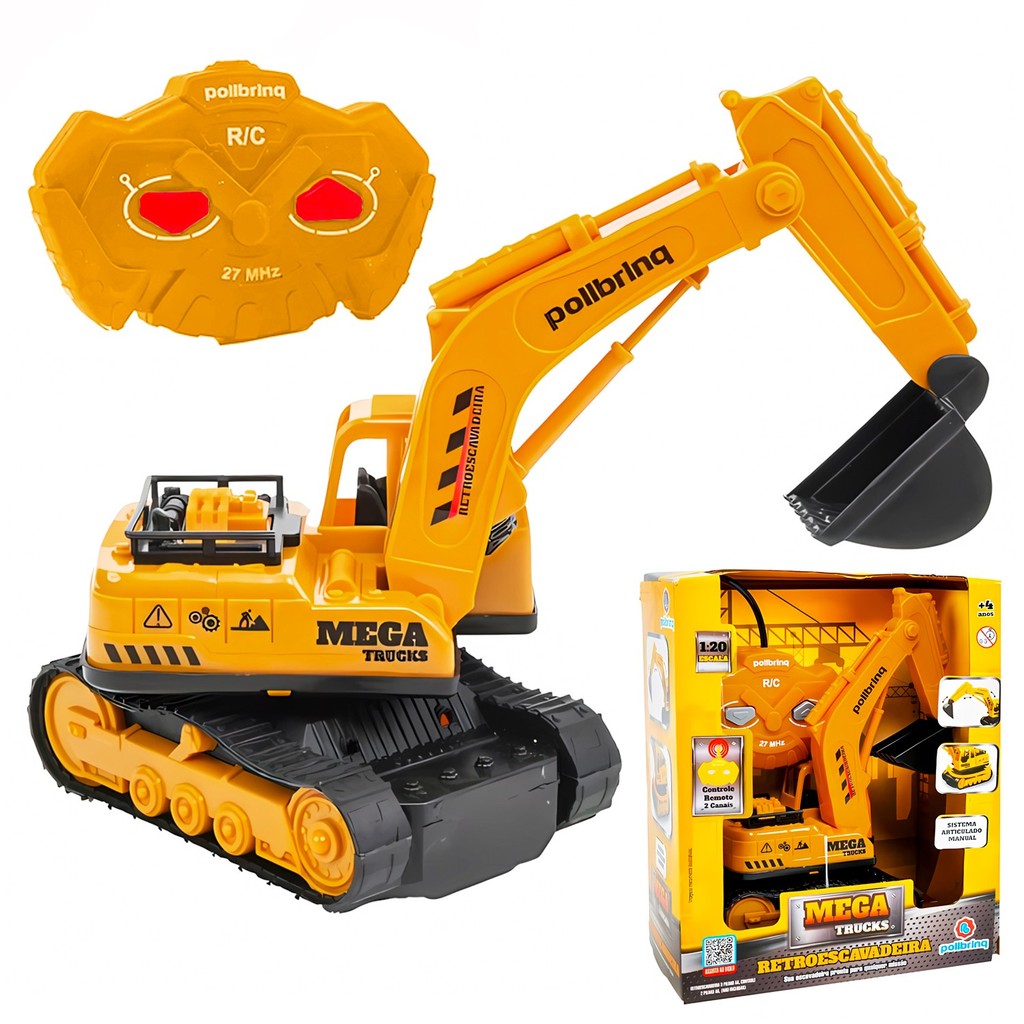 Escavadeira Brinquedo Com Controle Remoto Infantil Design Realista E Movimentos Reais - Polibrinq