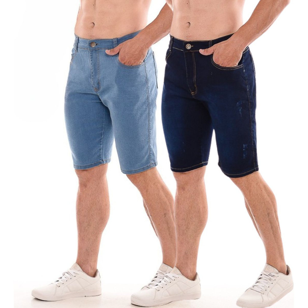 Kit 2 Bermuda Jeans Masculina Tendencia Elastano Moda Casual
