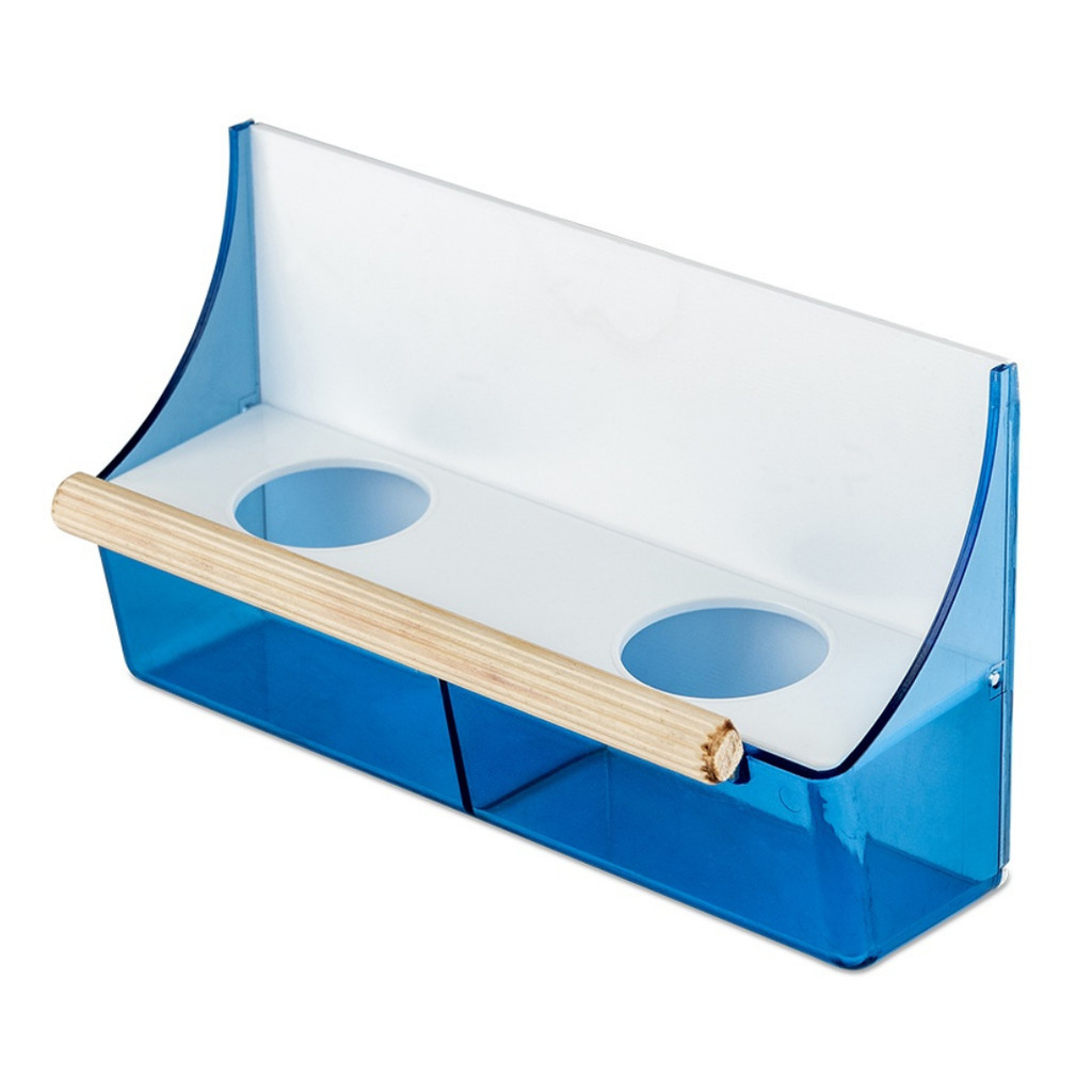 Comedouro Para Pássaros / Coleiro / Papa Capim / Muro Alto Injetfour Branco e Azul De 130ml