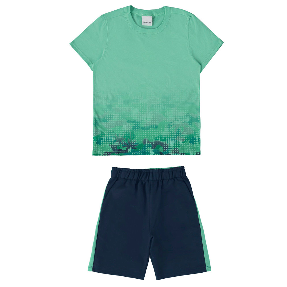 CONJUNTO INFANTIL MENINO CAMISETA E BERMUDA EM MOLETINHO MALWEE KIDS VERDE