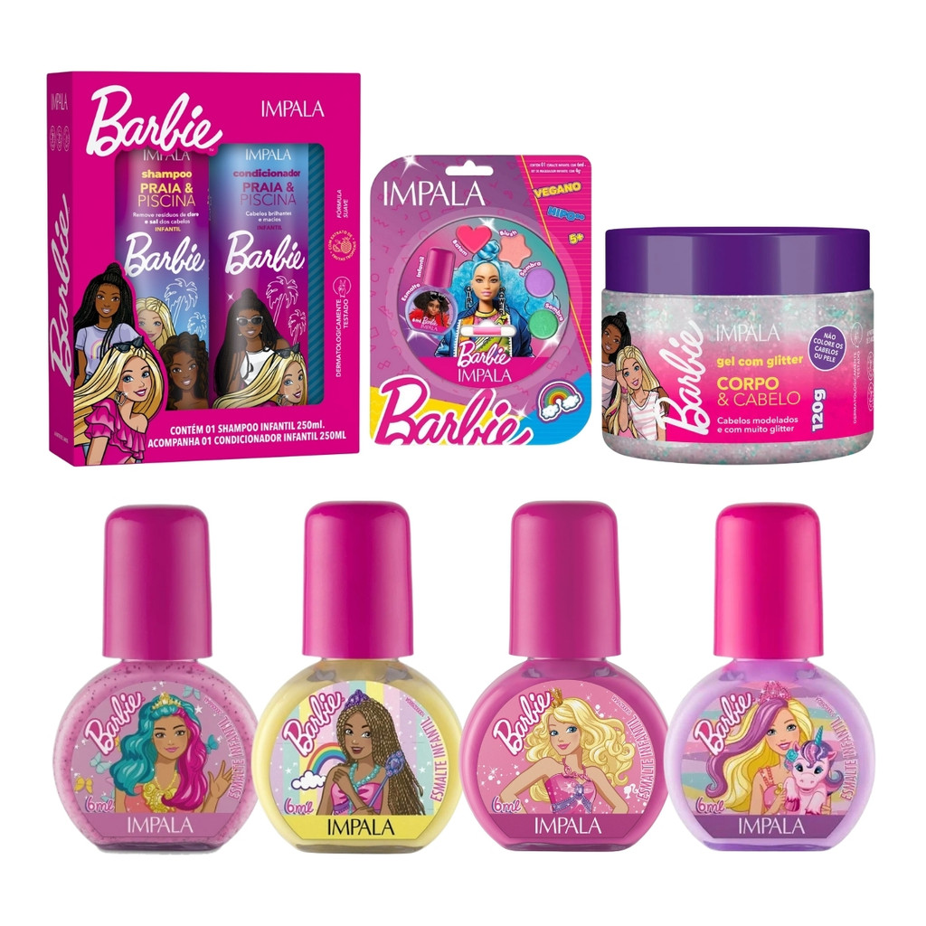 Kit Shampoo Condicionador Praia Maquiagem Kids Barbie Impala