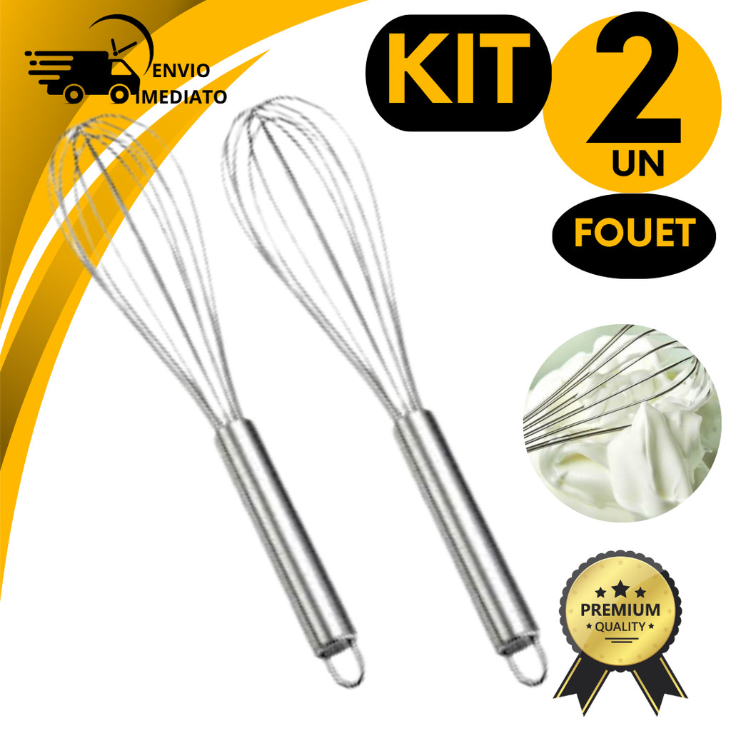 Kit 2 Batedor de Clara Ovo Fue Fouet Inox Cozinha Diversas Receitas Bolo Pao Farinha
