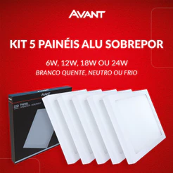 Kit 5 Painel Led Aluminio Quadrado Sobrepor 6w 12w 18w 24w Branco Quente/Neutro/Frio 110v/220v Bivolt Branco Avant