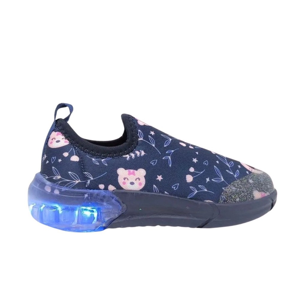 Tênis Meninas Com LED Estampado Urso Bibi - Azul