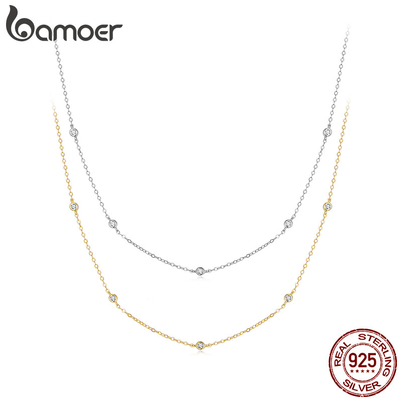 Bamoer 925 Prata Esterlina Colar Dois Tons Moissanite Clavícula Corrente Arte Design Moda Jóias Presente Feminino