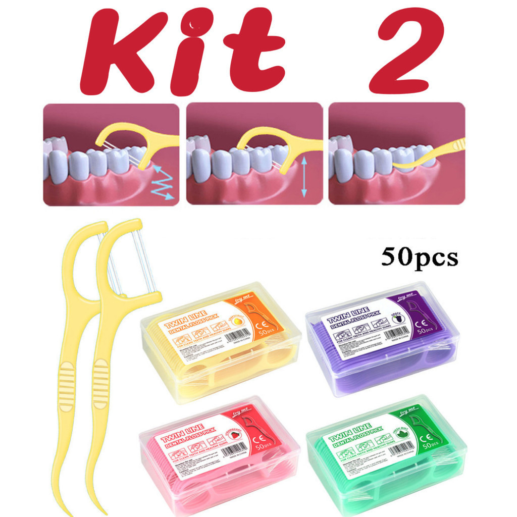 Kit 2  palitos de fio dental sabor frutas ultrafinos para limpeza bucal, pacote com 50 unidades Fang em Oferta na Shopee