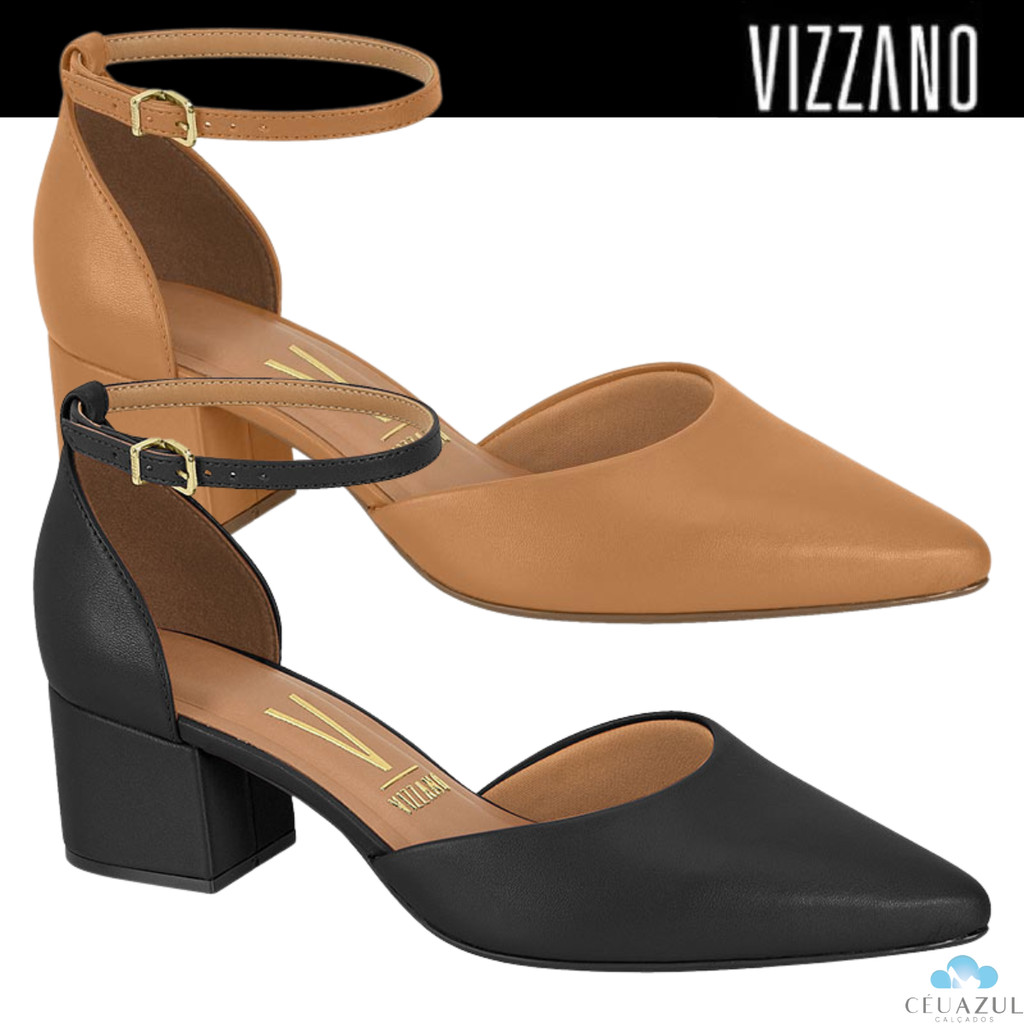 Sapato Scarpin Vizzano Salto Baixo Feminino Bico Fino Confortável Trabalho em Oferta na Shopee