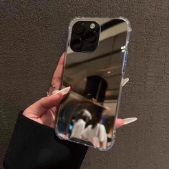 Acrílico Prata Espelho Caso De Telefone Para iPhone 16 15 14 13 12 11 Pro Max XS X XR 7 8 Plus SE2 Maquiagem Capa Trasei
