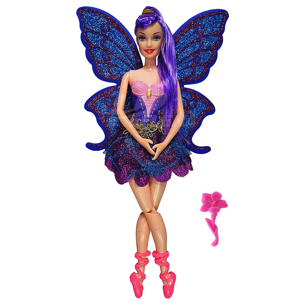 Boneca Bailarina Asas Borboleta 30cm Articulada De Glitter Com Pente Uma Estrela De Princesa Ballet Celebre
