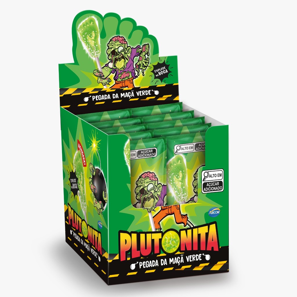 Pirulito Plutonita Cristais Explosivo Pegada Maçã Verde Com 24 Unidades De 5,5g em Oferta na Shopee
