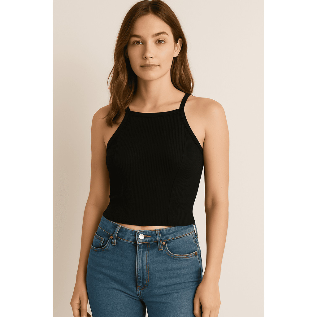 blusa cropped feminino canelado bojo alça regata confortável
