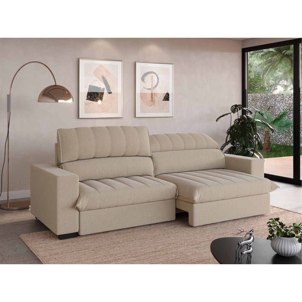 Sofá com Molas Ensacadas Retrátil e Reclinável Strike 2,80m Linhosoft com Carregador USB - NETSOFAS