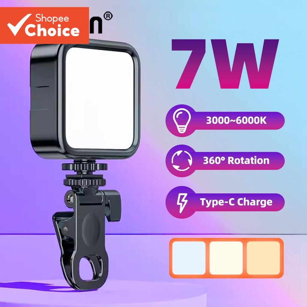 Fonken 7W LED Luz de Preenchimento Recarregável com Grampo de Clipe Estável para Selfie e ...