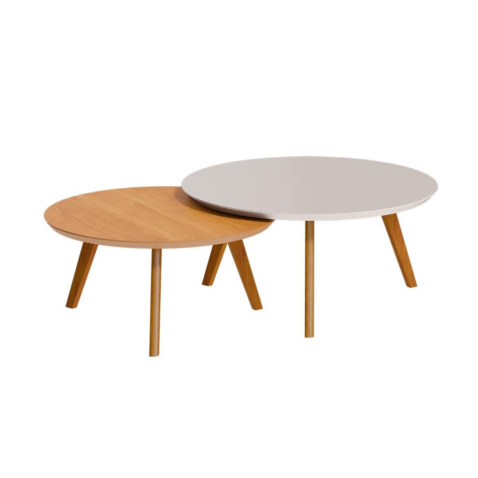 Conjunto de Mesas de Centro Redonda Classic I Off White e Nature - Home & Living