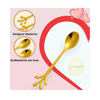 Colher Criativa Com 1, 5 ou 10 unidades Galho ou Coração luxo para Mesa Posta Douradas Café Sobremesa Chá Aço Inoxidável em Oferta na Shopee