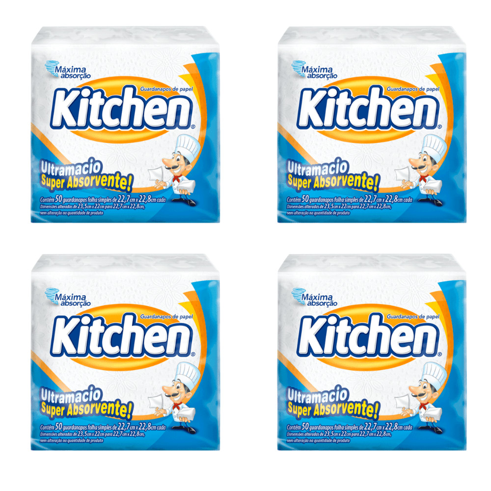 Kit 4 Pacotes de Guardanapo 22,7x22,8cm Folha Simples Kitchen com 50 folhas em Oferta na Shopee