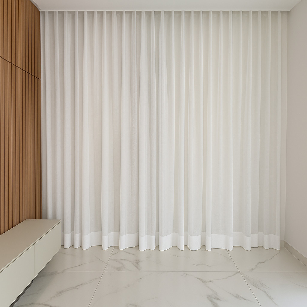 Cortinas Altas para Trilho Suíço Duplo Gaze de Linho com Blackout 100% Vedação em tecido Luxo WAVE